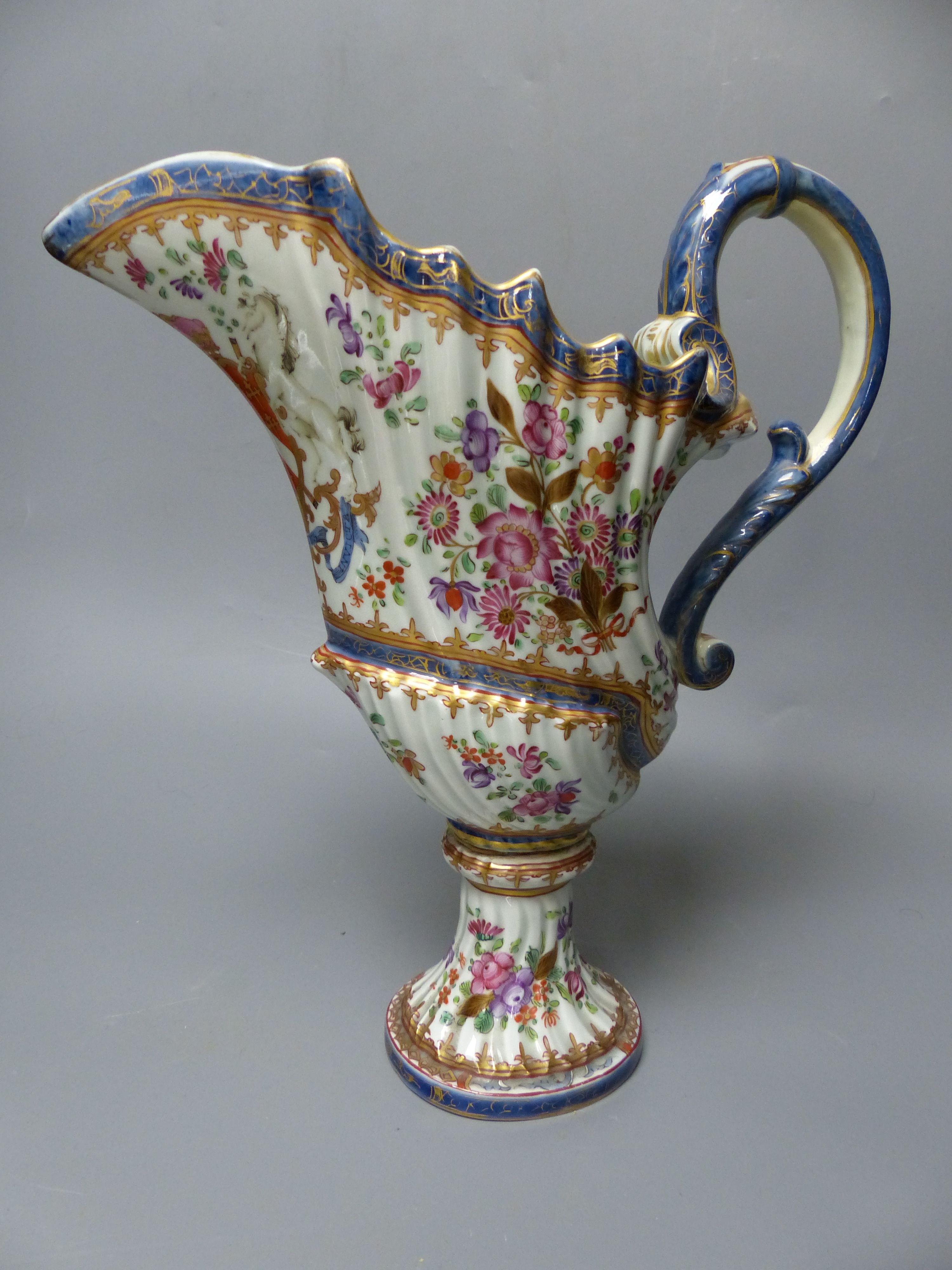 A pair of French porcelain busts Automne and Printemps, a Samson ewer and basin in the Chinese export style and a pair Belleek styl